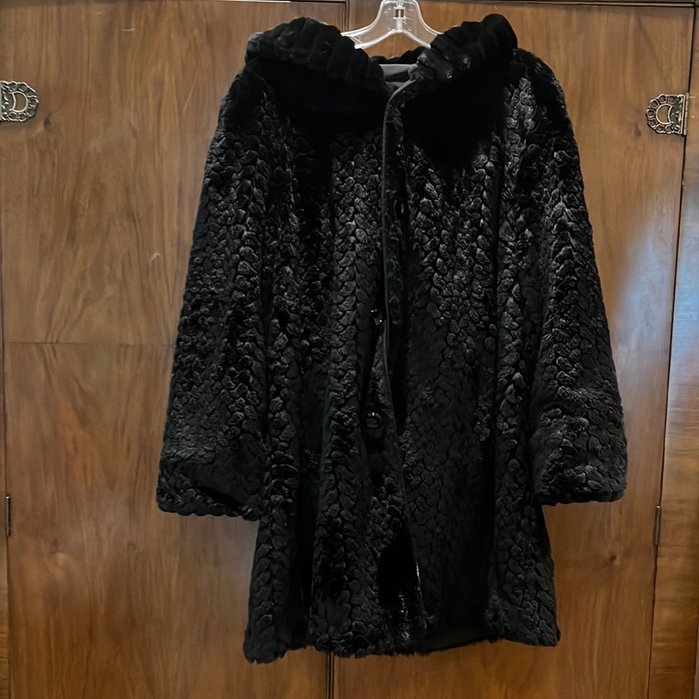 Black faux fur coat